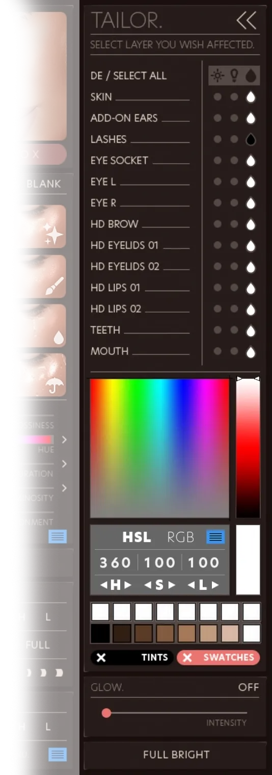 Tint Panel HUD reference