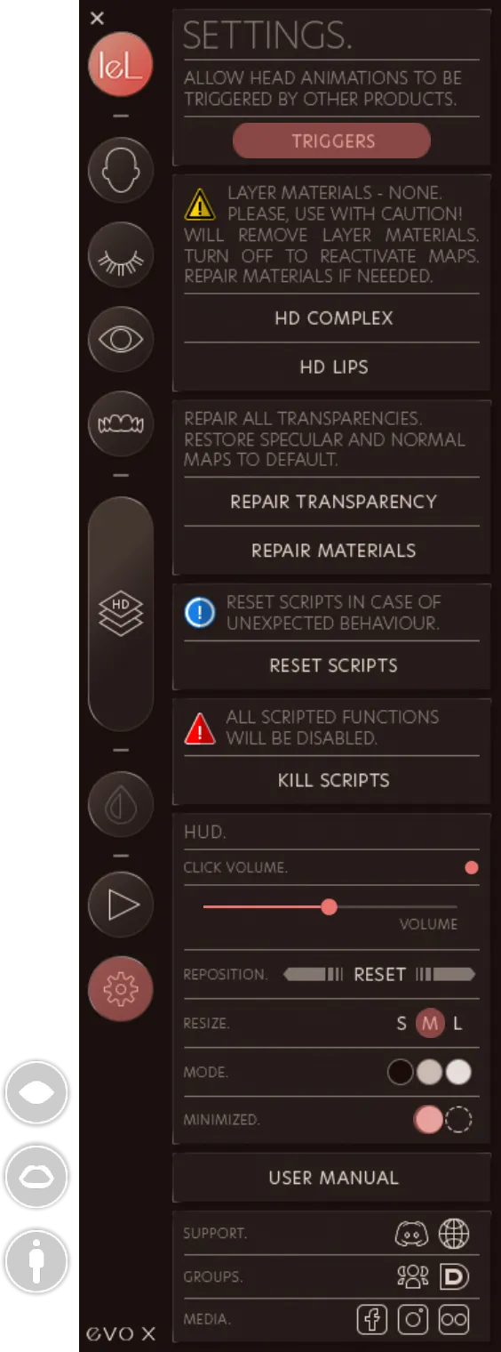 Settings HUD reference